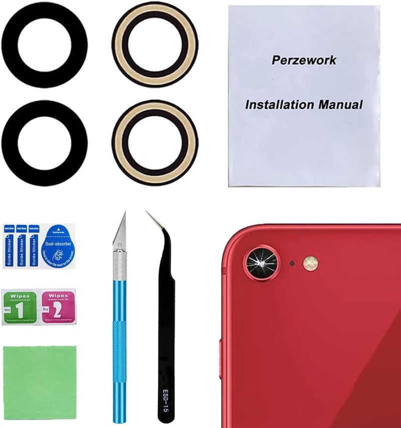 Perzework OEM Back Rear Camera Lens Glass Replacement for iPhone SE 2020 / iPhone SE 2022 / iPhone 8 / iPhone 7 with pre-Installed Adhesive and Reparing Toolkit - Image 1